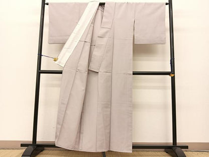 平和屋着物▽上質な色無地 単衣 牡丹鼠色 正絹 逸品 BAAS8183yc