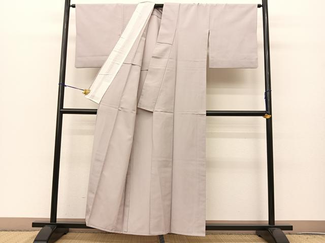 平和屋着物▽上質な色無地 単衣 牡丹鼠色 正絹 逸品 BAAS8183yc