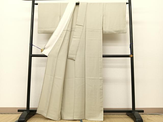 平和屋着物▽上質な色無地　単衣　横段地紋　砂色　正絹　逸品　BAAS8185yc