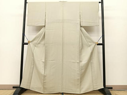 平和屋着物▽上質な色無地　単衣　横段地紋　砂色　正絹　逸品　BAAS8185yc