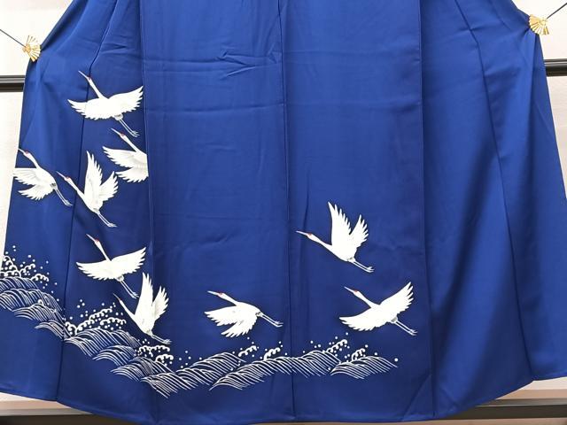 平和屋着物▽訪問着　単衣　手描き　立波飛鶴文　正絹　逸品　BAAS8186yc