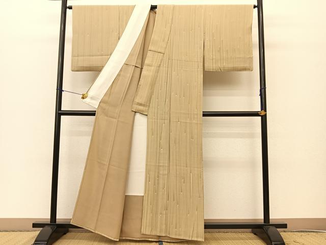 平和屋着物▽上質な小紋 単衣 竹縞 正絹 逸品 BAAS8189