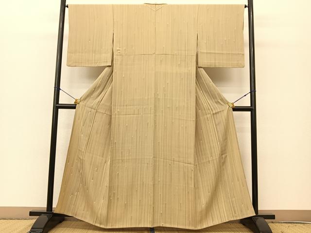 平和屋着物▽上質な小紋 単衣 竹縞 正絹 逸品 BAAS8189