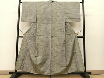 平和屋着物▽上質な紬 単衣 舞蝶間道 正絹 逸品 BAAS8192yc