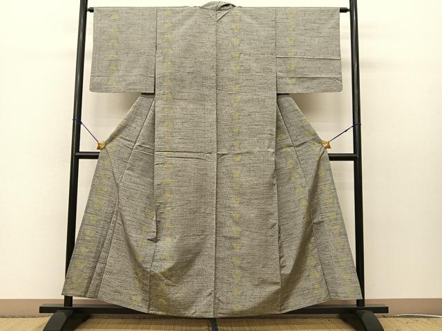 平和屋着物▽上質な紬 単衣 舞蝶間道 正絹 逸品 BAAS8192yc