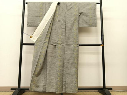 平和屋着物▽上質な紬 単衣 舞蝶間道 正絹 逸品 BAAS8192yc
