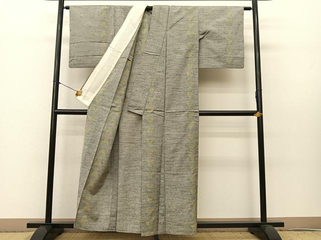 平和屋着物▽上質な紬 単衣 舞蝶間道 正絹 逸品 BAAS8192yc