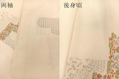 平和屋着物▽上質な紬　単衣　ヱ霞更紗花文　正絹　逸品　BAAS8195yc