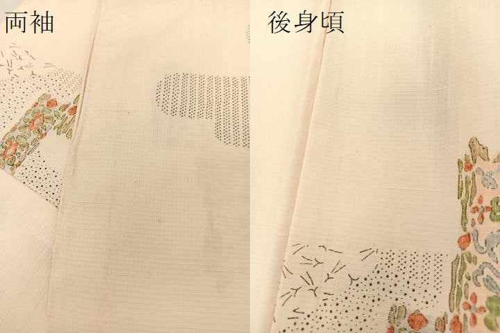 平和屋着物▽上質な紬　単衣　ヱ霞更紗花文　正絹　逸品　BAAS8195yc