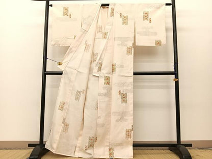 平和屋着物▽上質な紬　単衣　ヱ霞更紗花文　正絹　逸品　BAAS8195yc