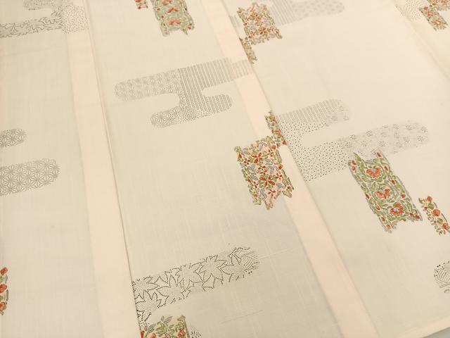 平和屋着物▽上質な紬　単衣　ヱ霞更紗花文　正絹　逸品　BAAS8195yc