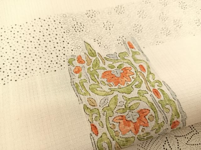 平和屋着物▽上質な紬　単衣　ヱ霞更紗花文　正絹　逸品　BAAS8195yc