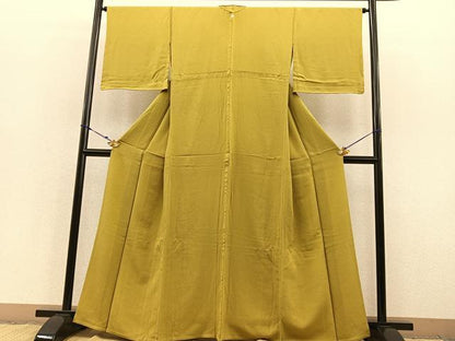 平和屋着物▽上質な色無地 単衣 芥子色 正絹 逸品 BAAS8278hv