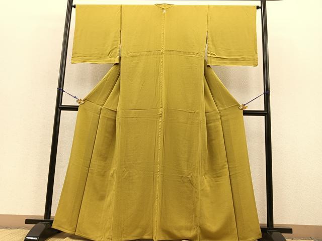 平和屋着物▽上質な色無地 単衣 芥子色 正絹 逸品 BAAS8278hv