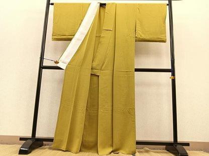 平和屋着物▽上質な色無地 単衣 芥子色 正絹 逸品 BAAS8278hv