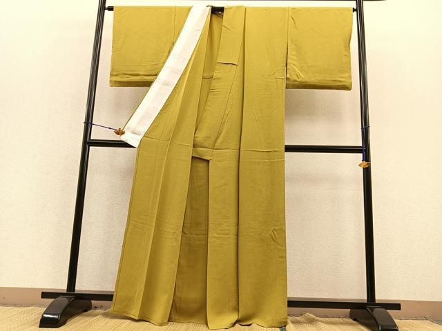 平和屋着物▽上質な色無地 単衣 芥子色 正絹 逸品 BAAS8278hv