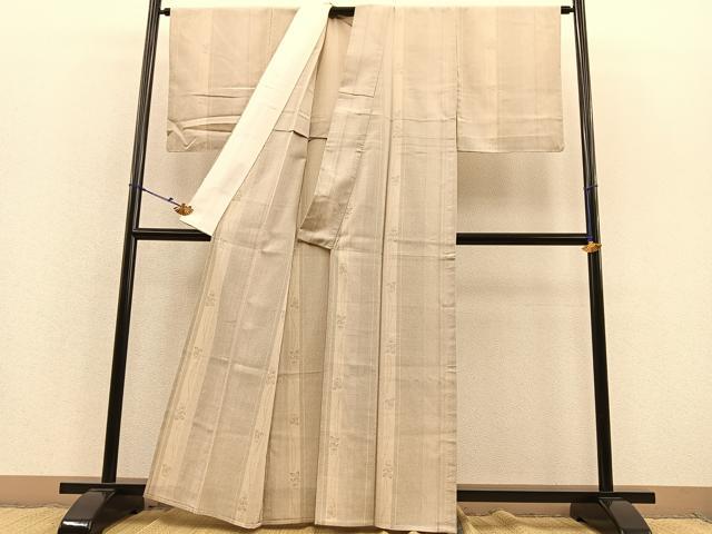 平和屋着物▽本塩沢 単衣 110亀甲 花間道 正絹 逸品 BAAS8307hv