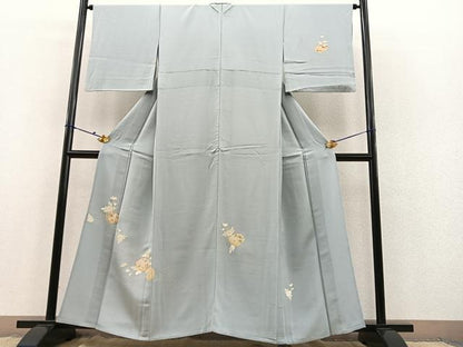 平和屋着物▽訪問着 単衣 駒刺繍 流水花文 金彩 鈴乃屋扱い 正絹 逸品 BAAS8310hv