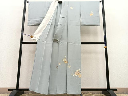 平和屋着物▽訪問着 単衣 駒刺繍 流水花文 金彩 鈴乃屋扱い 正絹 逸品 BAAS8310hv