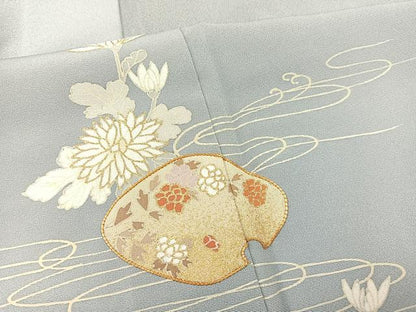 平和屋着物▽訪問着 単衣 駒刺繍 流水花文 金彩 鈴乃屋扱い 正絹 逸品 BAAS8310hv