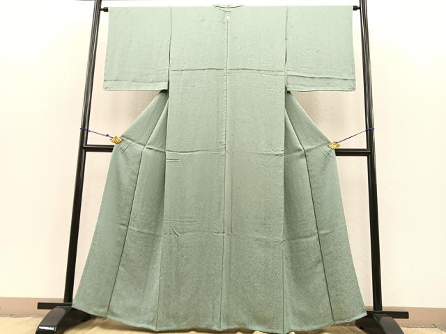 平和屋着物▽上質な色無地　単衣　泊散らし地紋　山葵色　正絹　逸品　未使用　BAAS8311hv