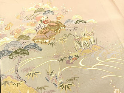 平和屋着物▽訪問着 単衣 御所解花文 暈し染め 金彩 正絹 逸品 BAAS8315hv