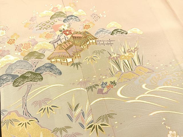 平和屋着物▽訪問着 単衣 御所解花文 暈し染め 金彩 正絹 逸品 BAAS8315hv