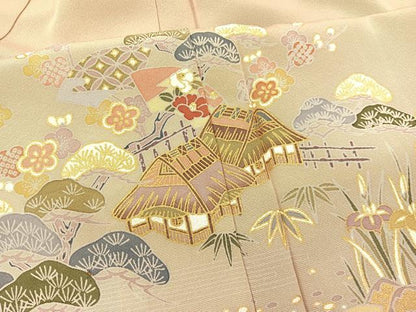 平和屋着物▽訪問着 単衣 御所解花文 暈し染め 金彩 正絹 逸品 BAAS8315hv