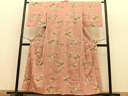 平和屋着物▽上質な小紋 単衣 檜扇花蝶文 金彩 正絹 逸品 BAAS8322hv