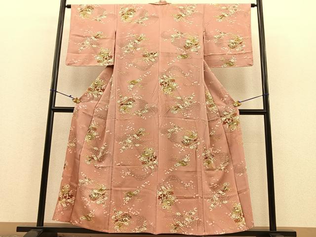 平和屋着物▽上質な小紋 単衣 檜扇花蝶文 金彩 正絹 逸品 BAAS8322hv