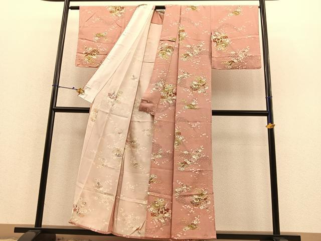 平和屋着物▽上質な小紋 単衣 檜扇花蝶文 金彩 正絹 逸品 BAAS8322hv