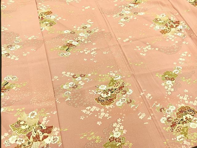 平和屋着物▽上質な小紋 単衣 檜扇花蝶文 金彩 正絹 逸品 BAAS8322hv