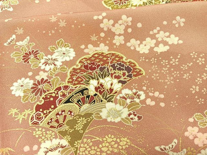 平和屋着物▽上質な小紋 単衣 檜扇花蝶文 金彩 正絹 逸品 BAAS8322hv