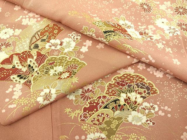 平和屋着物▽上質な小紋 単衣 檜扇花蝶文 金彩 正絹 逸品 BAAS8322hv