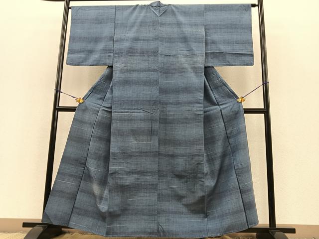平和屋着物▽上質な紬 単衣 格子 正絹 逸品 BAAS8329hv