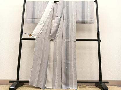 平和屋着物▽上質な小紋 単衣 霰流線文 正絹 逸品 BAAS8330hv