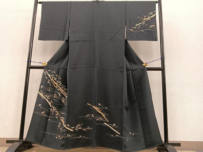 平和屋着物▽訪問着 単衣 刺繍 鬘帯花文 濃紺地 金彩 正絹 逸品 BAAS8335hv