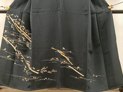 平和屋着物▽訪問着 単衣 刺繍 鬘帯花文 濃紺地 金彩 正絹 逸品 BAAS8335hv