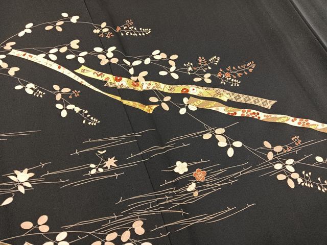 平和屋着物▽訪問着 単衣 刺繍 鬘帯花文 濃紺地 金彩 正絹 逸品 BAAS8335hv