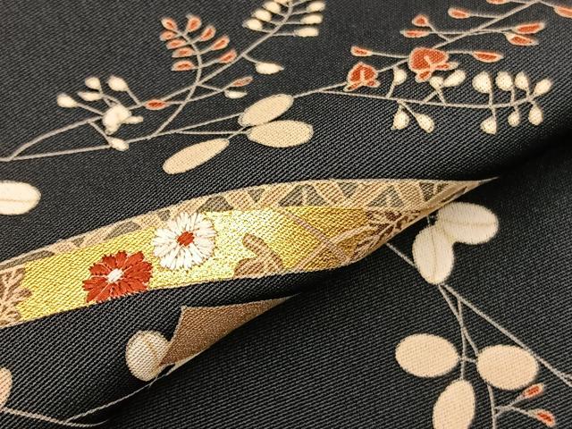 平和屋着物▽訪問着 単衣 刺繍 鬘帯花文 濃紺地 金彩 正絹 逸品 BAAS8335hv
