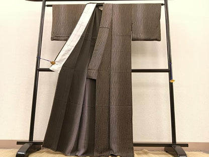 平和屋着物▽上質な小紋　単衣　斜線　暈し染め　黒地　正絹　逸品　BAAS8336hv