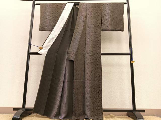 平和屋着物▽上質な小紋　単衣　斜線　暈し染め　黒地　正絹　逸品　BAAS8336hv