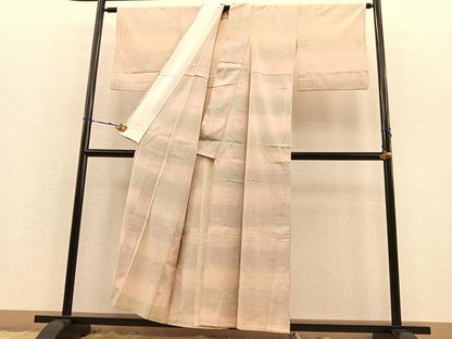 平和屋着物▽上質な小紋　単衣　横段文　お召縮緬　正絹　逸品　BAAS8337hv