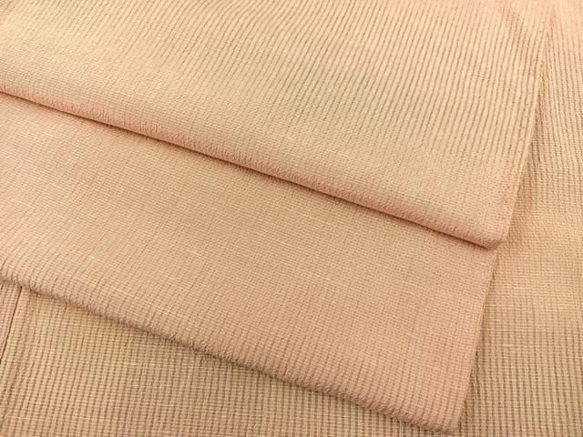 平和屋着物▽上質な小紋　単衣　横段文　お召縮緬　正絹　逸品　BAAS8337hv