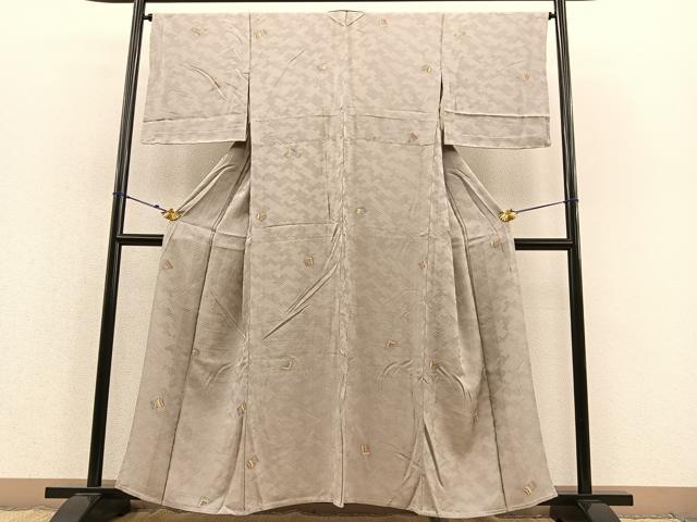 平和屋着物▽上質な小紋　単衣　幾何学文　正絹　逸品　未使用　BAAS8339hv