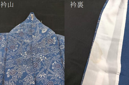 平和屋着物▽上質な小紋 単衣 型染め 草花文 鬼しぼ縮緬 正絹 逸品 BAAS8341hv