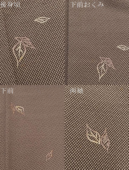 平和屋着物▽上質なお召　単衣　刺繍　舞葉文　正絹　逸品　BAAS8345hv