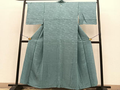 平和屋着物▽上質な色無地 単衣 竜田川地紋 薄青色 正絹 逸品 BAAS8346hv
