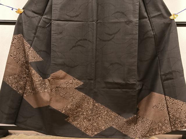 平和屋着物▽訪問着　単衣　紬地　9マルキ　松皮菱花文　正絹　逸品　BAAS8348hv