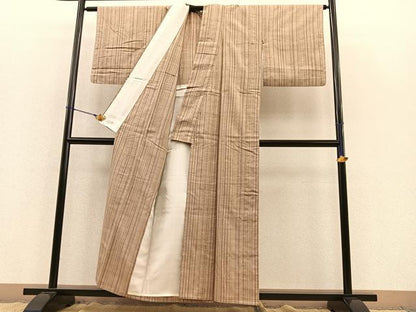 平和屋着物▽上質な紬 単衣 縞 正絹 逸品 BAAS8350hv
